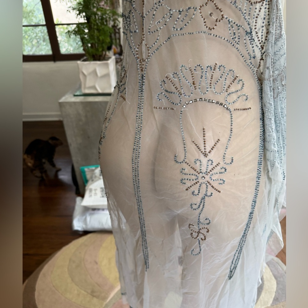 Free People Baby Blue Sheer Lace Dress w/ Intricate Beading size S - Picture 12 of 15